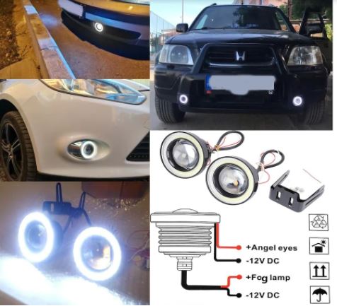 Üniversal Mercekli Angel Sis Farı Metal Su Geçirmez 89 mm Mavi Halkalı Angel Eyes image 5