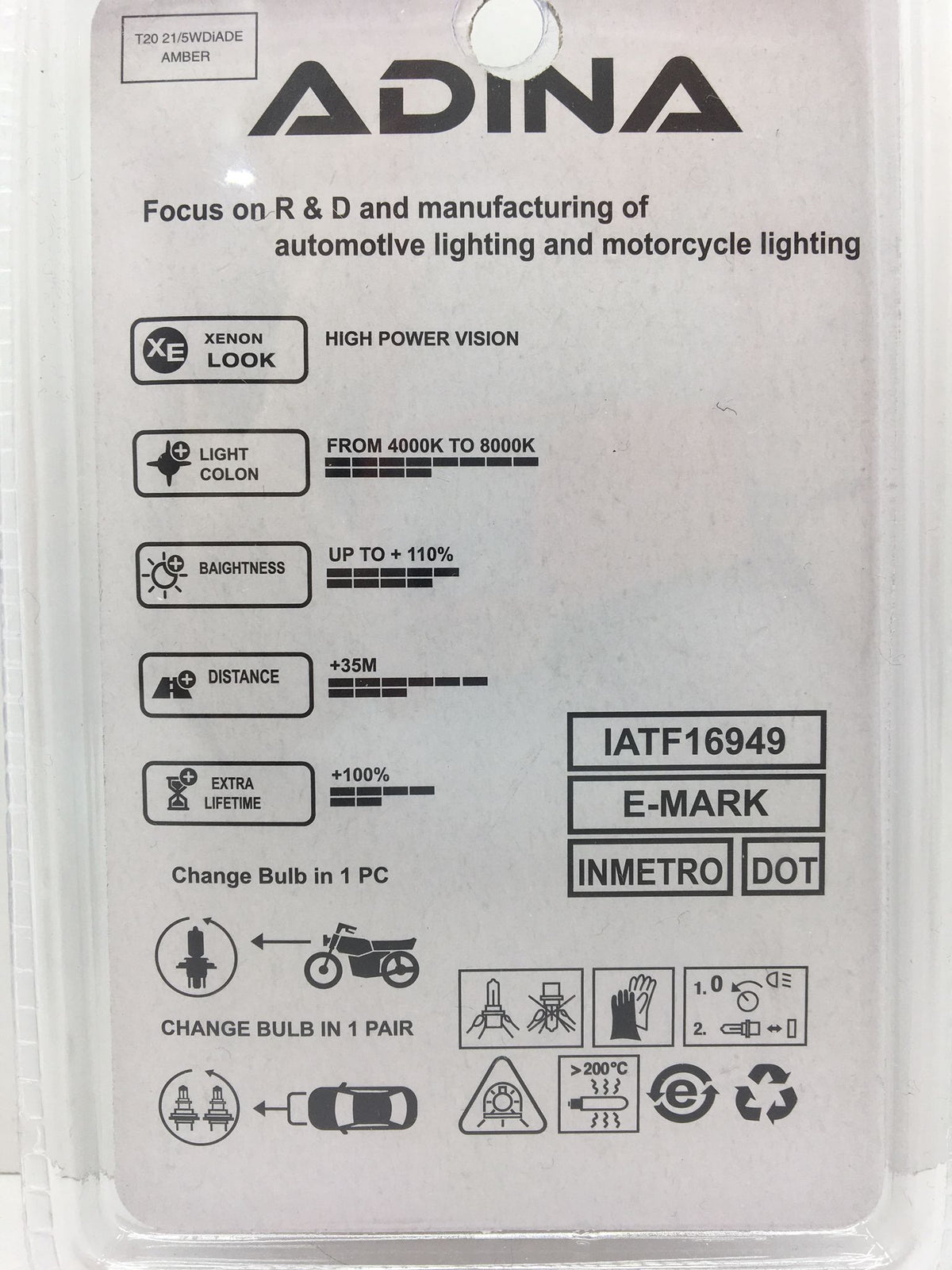 Diadem Ampul T20 W21/5W Park Sinyal Ampulü Gündüz Farı 12V 2'li Takım image 1
