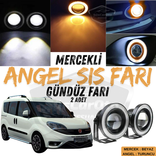 Fiat Doblo D4 2015-2021 Uyumlu Üniversal Mercekli Angel Sis Farı Metal Su Geçirmez 76 mm Turuncu Halkalı Gündüz Farı Angel Eyes 2 Adet image 0