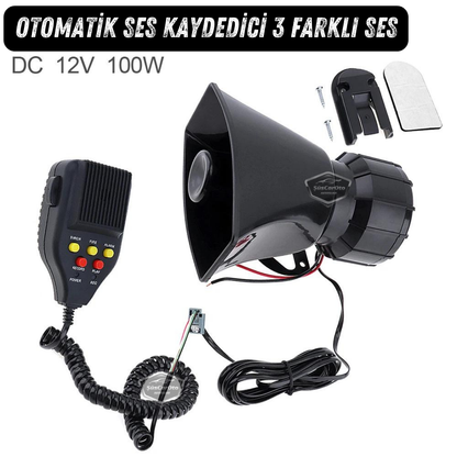 Her Araca Uyumlu Üniversal Ses Kaydetme ve Çalma Özellikli Siren 3 Farklı Siren Sesi Güçlü Polis Sireni Mikrofonlu Megafonlu Korna 12V 100W image 5