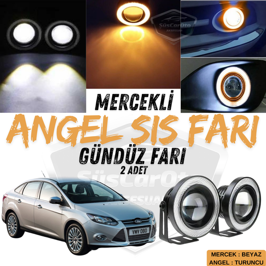 Ford Focus 3 2011-2014 Uyumlu Üniversal Mercekli Angel Sis Farı Metal Su Geçirmez 76 mm Turuncu Halkalı Gündüz Farı Angel Eyes 2 Adet image 0