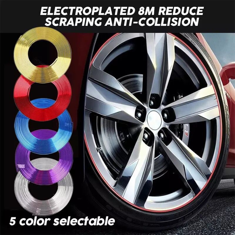 Araç Araba Oto Jant Fitili Metal Görünümlü Lastik Jant Trim Bandı Jant Şeriti 8 Metre Gold image 8