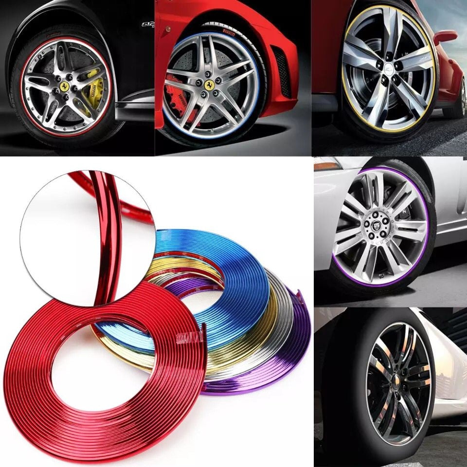 Araç Araba Oto Jant Fitili Metal Görünümlü Lastik Jant Trim Bandı Jant Şeriti 8 Metre Kırmızı image 7