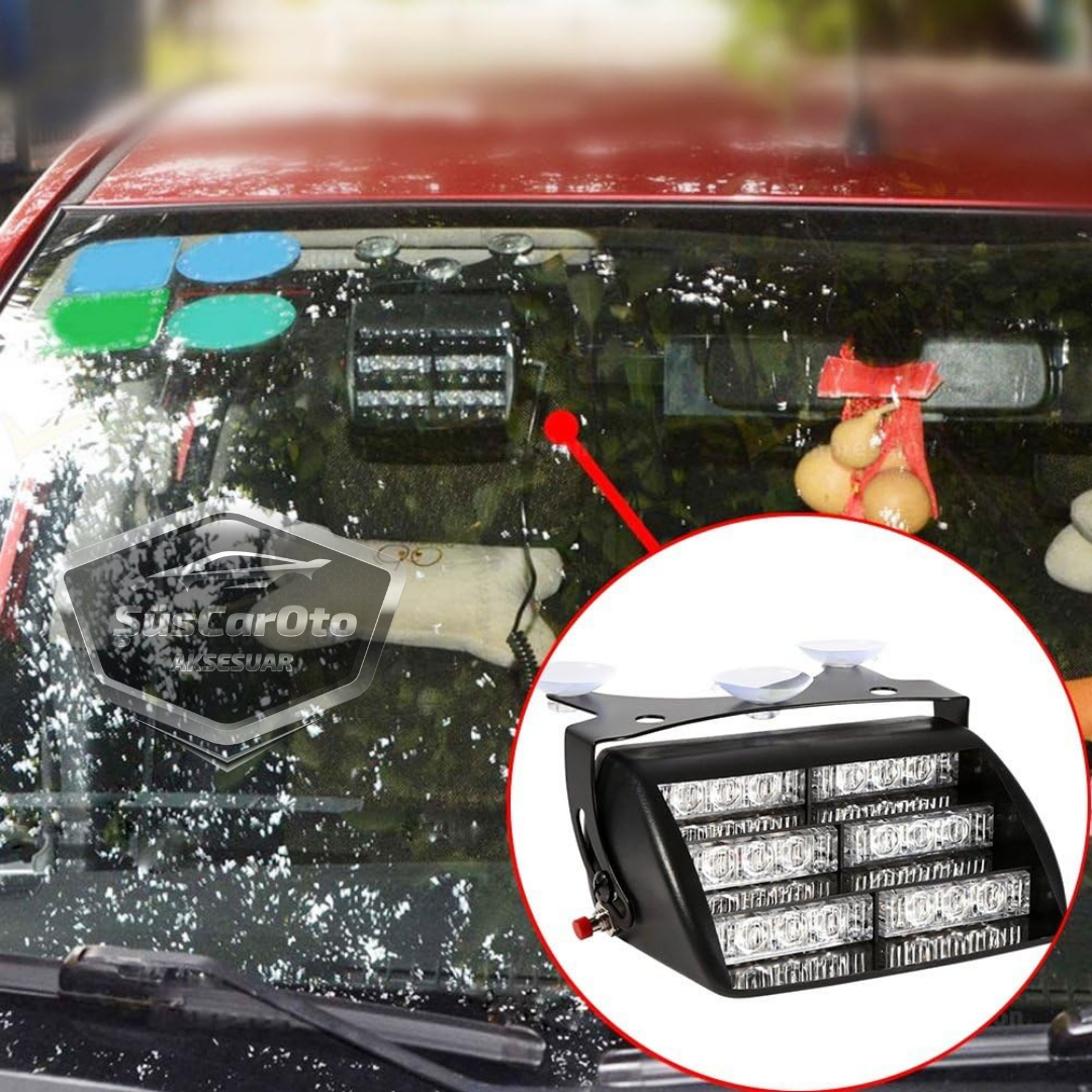 18 Led Mini Cam İçi Vantuzlu Polis Çakar Lamba İkaz Lambası 18 Ledli 4 Farklı Mod Mavi Beyaz Kırmızı 3 Renk Çakmaklık Girişli image 2