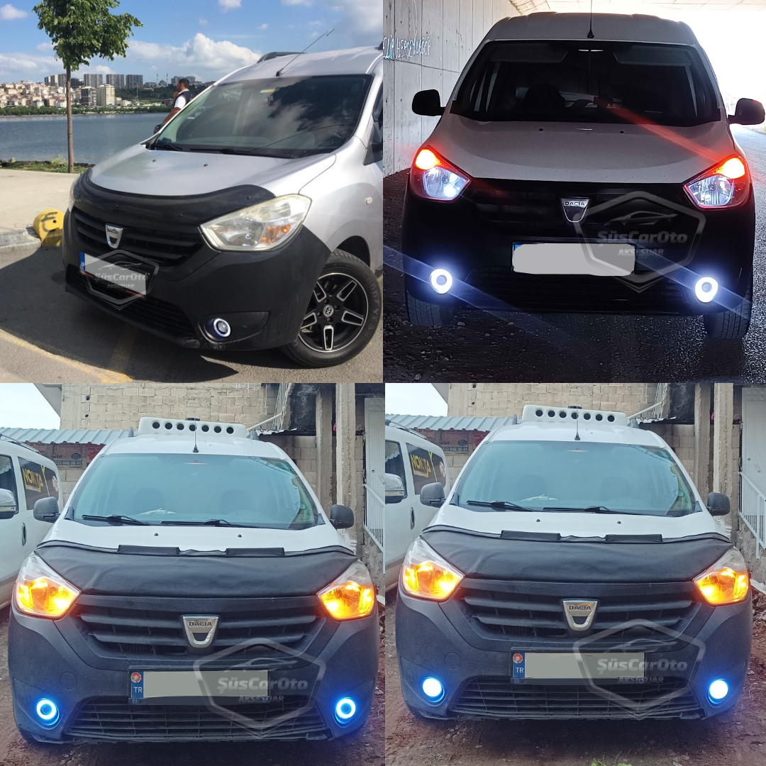 Dacia Lodgy 2012-2022 Uyumlu Üniversal Mercekli Angel Sis Farı Metal Su Geçirmez 76 mm Mavi Halkalı Gündüz Farı Angel Eyes 2 Adet image 2