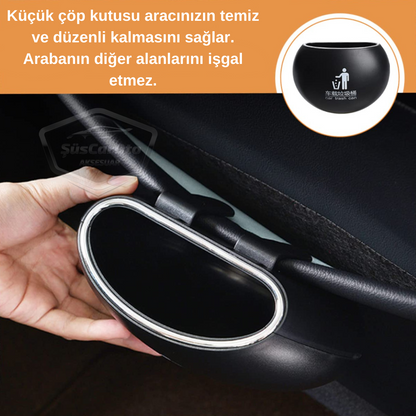 Araç İçi Çöp Kovası Portatif Taşınabilir Küllük Araba Çöp Kutusu Oto Organizer Fonksiyonel Mini Depolama Saklama Kutusu Yuvarlak Siyah image 4