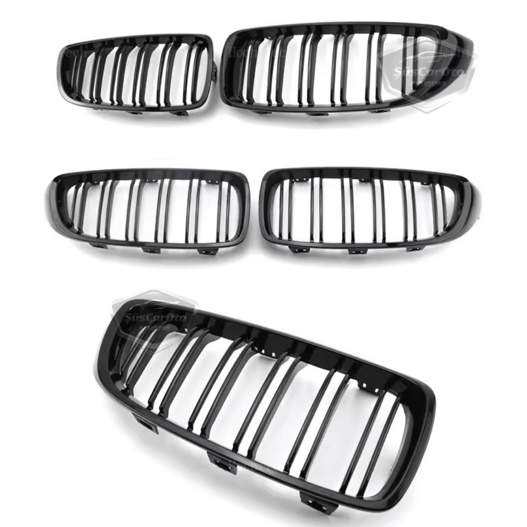Bmw 4 Serisi F32 F33 F36 2013-2019 Uyumlu Ön Panjur Böbrek M4 Görünüm Izgara Çift Çizgi İthal Piano Black 1.Sınıf Sağ Sol Takım image 4