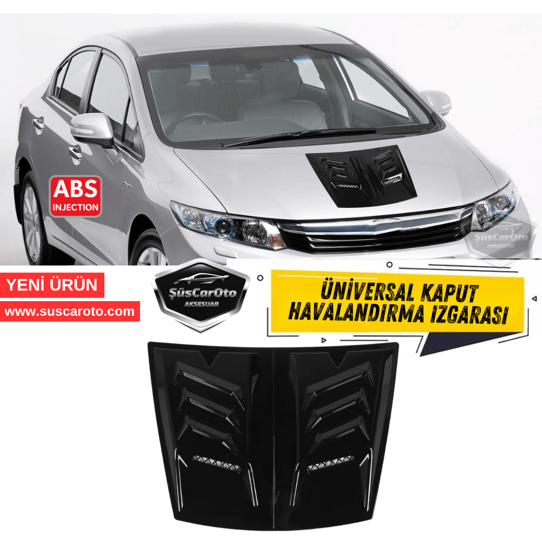Üniversal Her Araca Uyumlu Geniş Midi Boy Kaput Üstü Havalandırma Izgarası Tavan Vent Air Scoop İthal Nikelajlı 48.5 x 35.5 cm image 0
