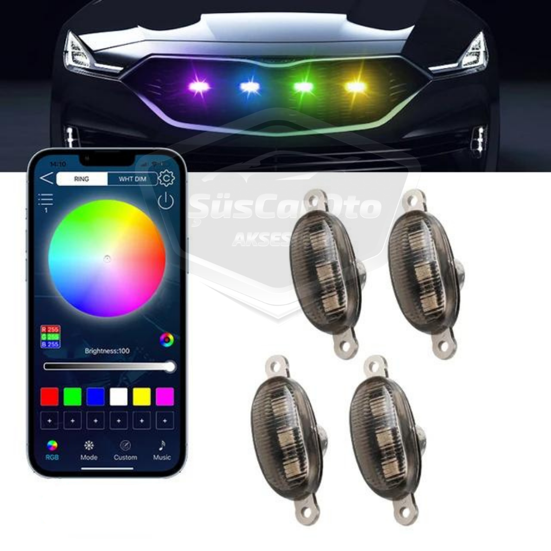 Üniversal Oto RGB Ön Panjur Ledi App Kontrollü Araç Ön Izgara Aydınlatma Off Road Suv Dekoratif Panjur Lambası 4'lü 12V image 0