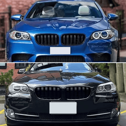 Bmw 5 Serisi F10 2010-2017 Uyumlu Ön Panjur Böbrek M5 Görünüm Izgara Çift Çizgi İthal Piano Black 1.Sınıf Sağ Sol Takım image 8
