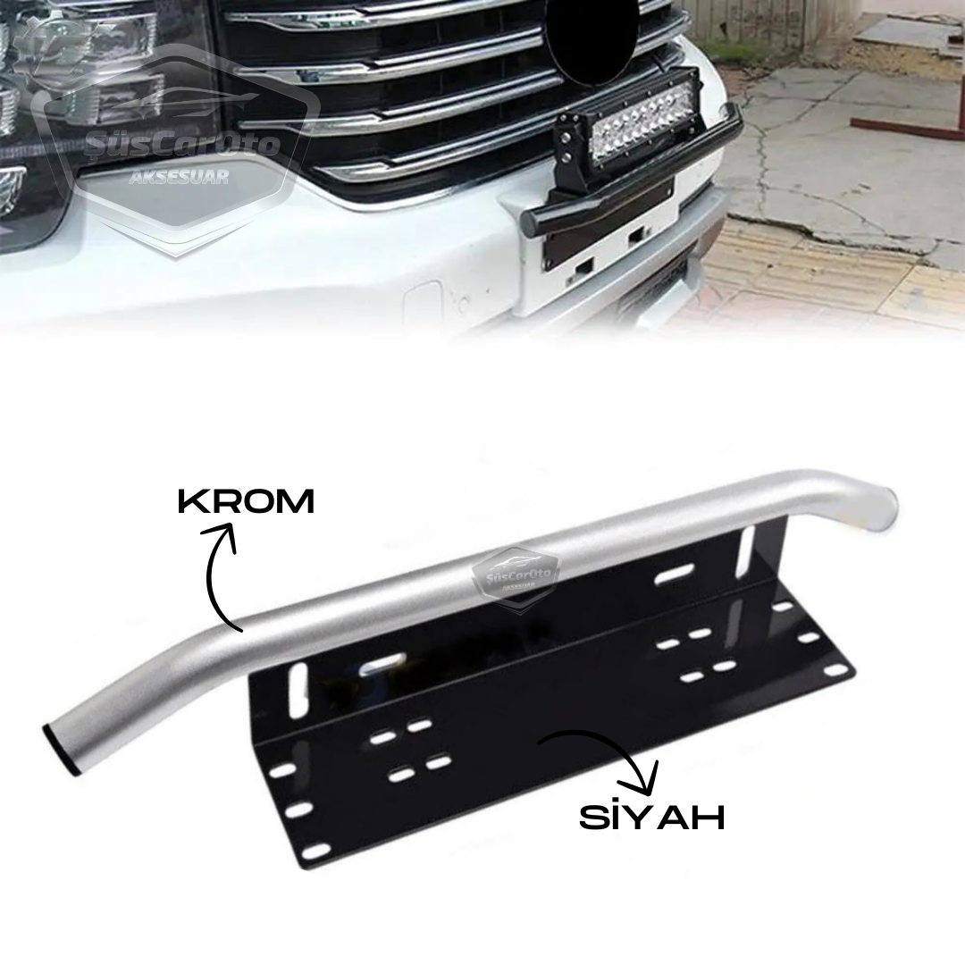 Her Araca Uyumlu Plaka Altlığı ve Koruma Demiri Sis Ayağı SUV 4X4 Off Road Led Montaj Braketi Plakalık Led Bağlantı Ayağı Krom image 0