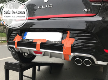 Renault Clio IV 4 Çıkışlı Egzoz Görünümlü Difüzör Arka Tampon Eki image 2