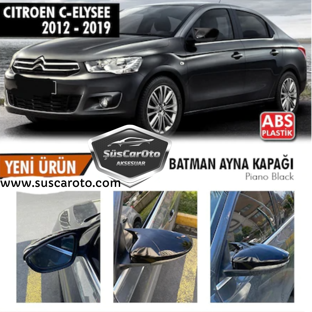 Citroen C Elysee 2012-2022 Batman Yarasa Ayna Kapağı Piano Black ABS Plastik image 0