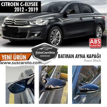 Citroen C Elysee 2012-2022 Batman Yarasa Ayna Kapağı Piano Black ABS Plastik image 0