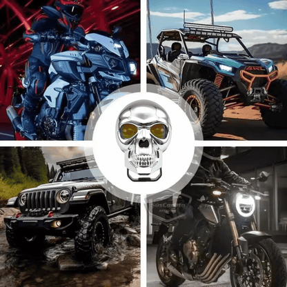 Universal Kurukafa Sis Farı Çakarlı Çift Renk Sarı-Beyaz 9-60V Kafatası Araç Motosiklet Off Road Led Lamba Delici Yayıcı Projektör 50W Metal Arazi Çalışma Lambası 1 Adet Krom image 6
