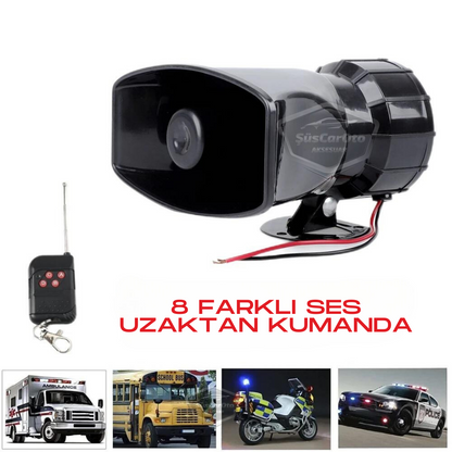 Her Araca Uyumlu Üniversal Uzaktan Kumandalı Siren 8 Farklı Siren Sesi Korna Güçlü Polis Sireni 12V 100W image 7