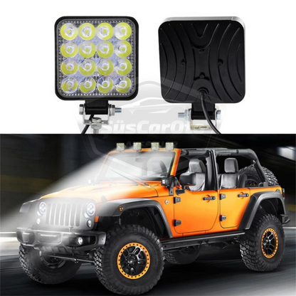 12V-24V Kare Çalışma Lambası 16 Led  Off Road Led Lamba Traktör Kamyon Tır Motosiklet Sis Farı Beyaz Projektör 48 Watt 11 cm 10 Adet image 6
