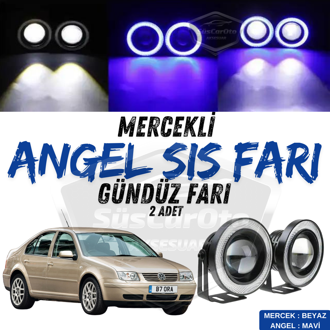 Vw Bora 1998-2006 Uyumlu Üniversal Mercekli Angel Sis Farı Metal Su Geçirmez 76 mm Mavi Halkalı Gündüz Farı Angel Eyes 2 Adet image 0