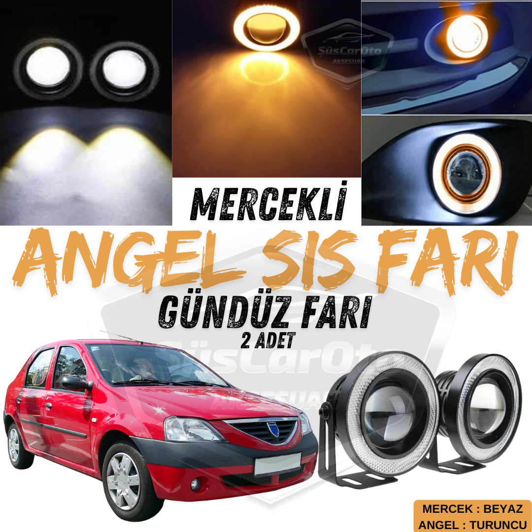 Dacia Logan Uyumlu Üniversal Mercekli Angel Sis Farı Metal Su Geçirmez 76 mm Turuncu Halkalı Gündüz Farı Angel Eyes 2 Adet image 0