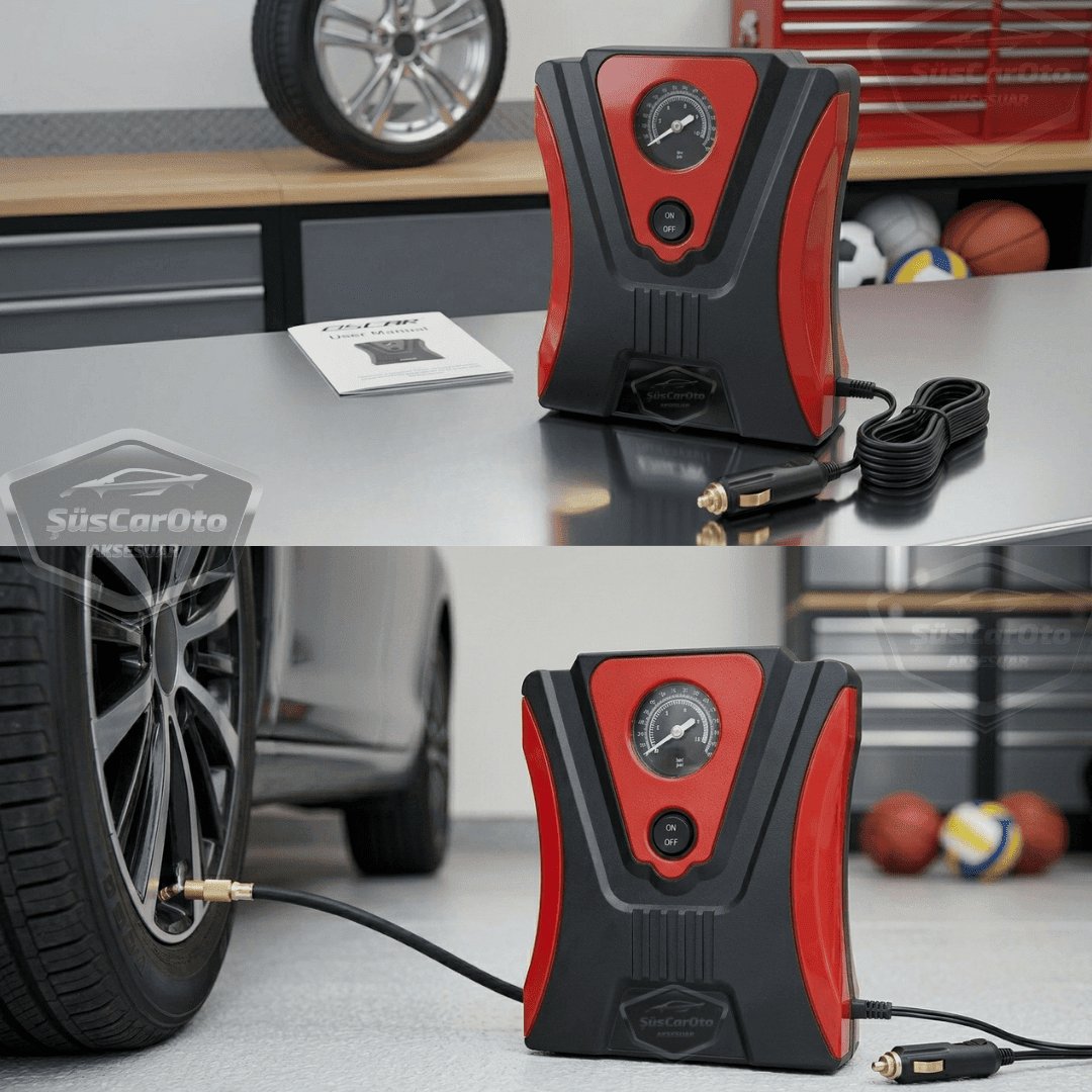 Taşınabilir Oto Hava Kompresörü Araç Hava Pompası 12V Mini Lastik Bot Şişirme Çakmaklık Girişli Basınç Göstergeli 150 PSİ 60W image 1