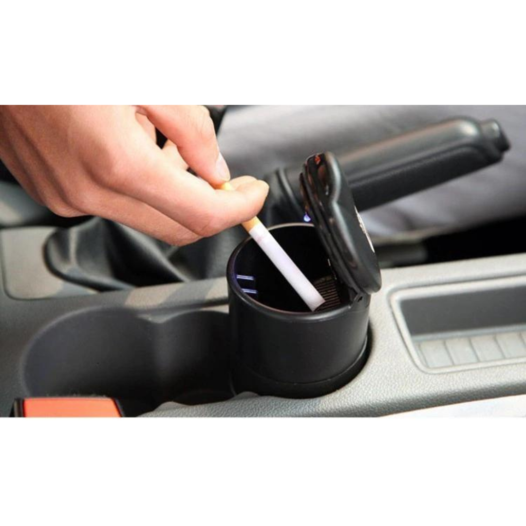 Üniversal Mavi Led Işıklı Spor Oto Küllük Kapaklı Araç İçi Küllük Araba Küllüğü Siyah image 1