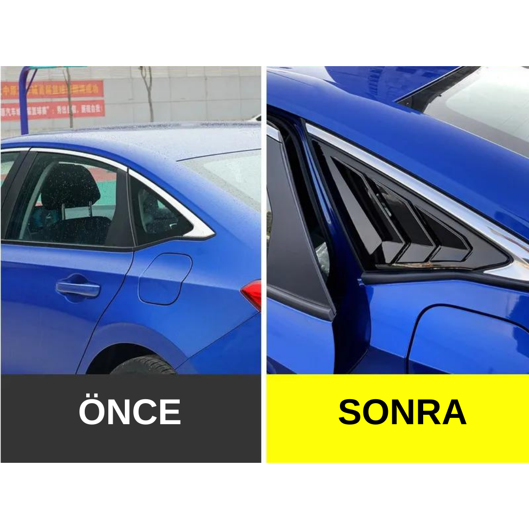 Honda Civic Fe1 2022 Sonrası Uyumlu Kelebek Cam Izgarası Kelebek Cam Vizörü Havalandırma Sağ Sol Takım Parlak Siyah image 3