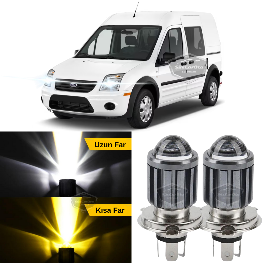 Ford Transit Connect 2002-2013 Uyumlu Mercekli Far Ampulü Led Xenon Çift Renk Sarı-Beyaz Far Şimşek Etkili CSP Led Lamba Uzun Kısa 2 Adet Takım image 0