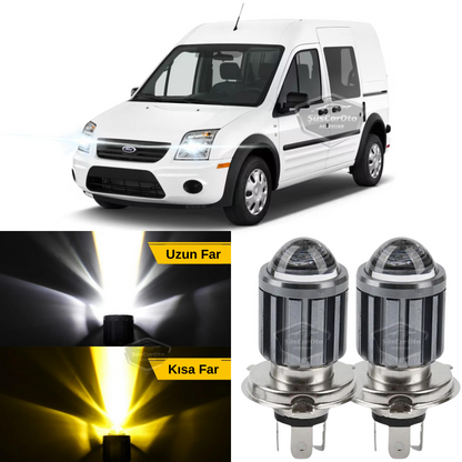 Ford Transit Connect 2002-2013 Uyumlu Mercekli Far Ampulü Led Xenon Çift Renk Sarı-Beyaz Far Şimşek Etkili CSP Led Lamba Uzun Kısa 2 Adet Takım image 0