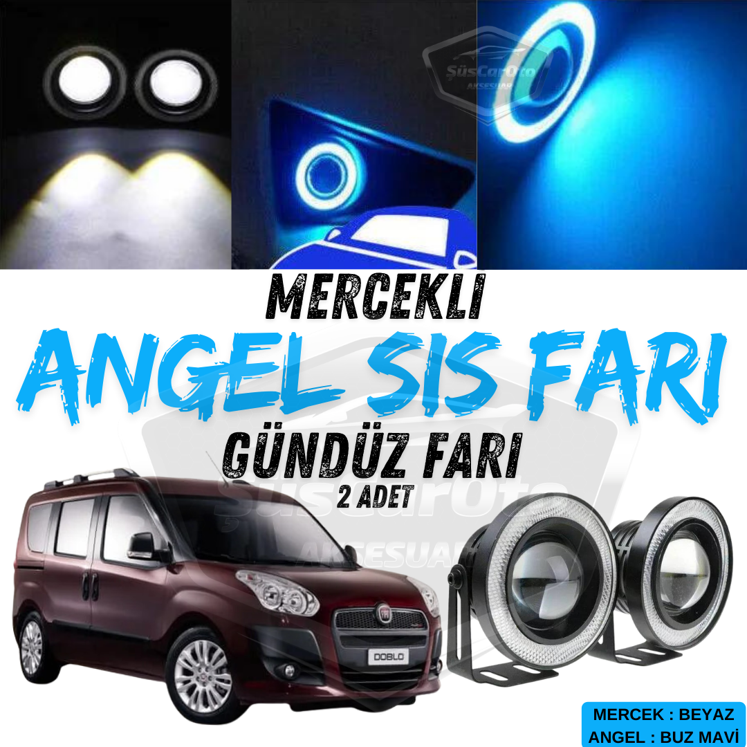 Fiat Doblo D3 2010-2015 Uyumlu Üniversal Mercekli Angel Sis Farı Metal Su Geçirmez 76 mm Buz Mavi Halkalı Gündüz Farı Angel Eyes 2 Adet image 0