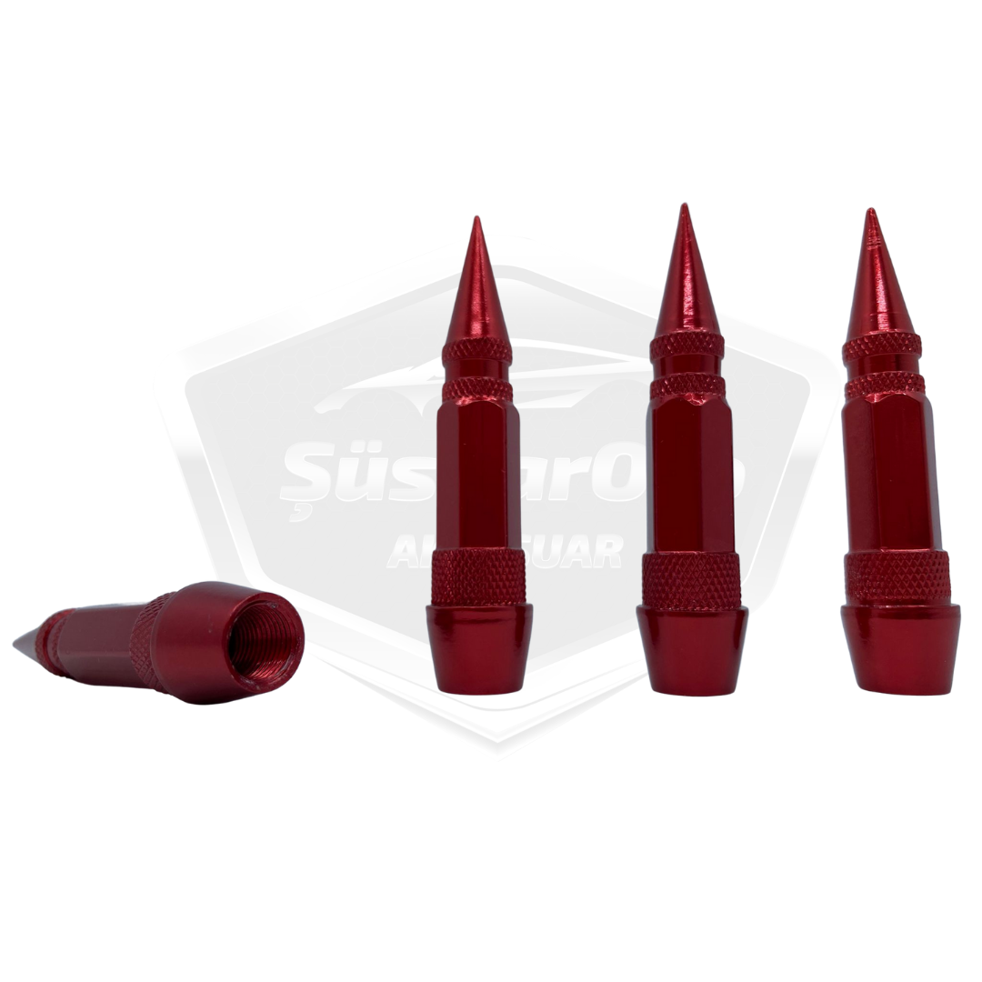 Sivri Sibop Kapağı Mermi Sibop Kapağı Araba Motosiklet Bisiklet Metal 4 lü Set Kırmızı image 1
