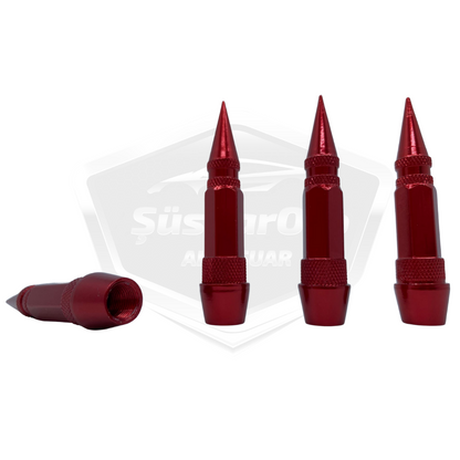 Sivri Sibop Kapağı Mermi Sibop Kapağı Araba Motosiklet Bisiklet Metal 4 lü Set Kırmızı image 1