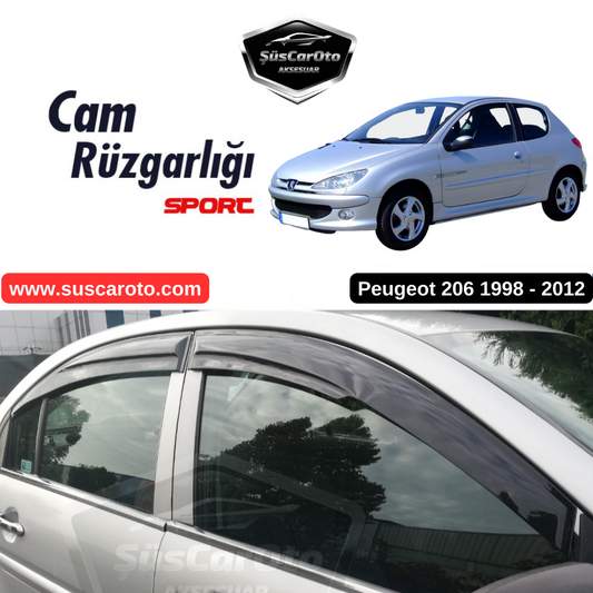 Peugeot 206 206+ 1998-2012 Uyumlu Mugen Cam Rüzgarlığı Seti Piano Black 4'lü İthal image 0