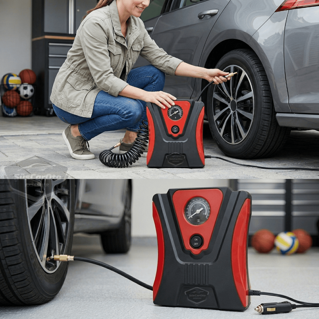 Taşınabilir Oto Hava Kompresörü Araç Hava Pompası 12V Mini Lastik Bot Şişirme Çakmaklık Girişli Basınç Göstergeli 150 PSİ 60W image 2