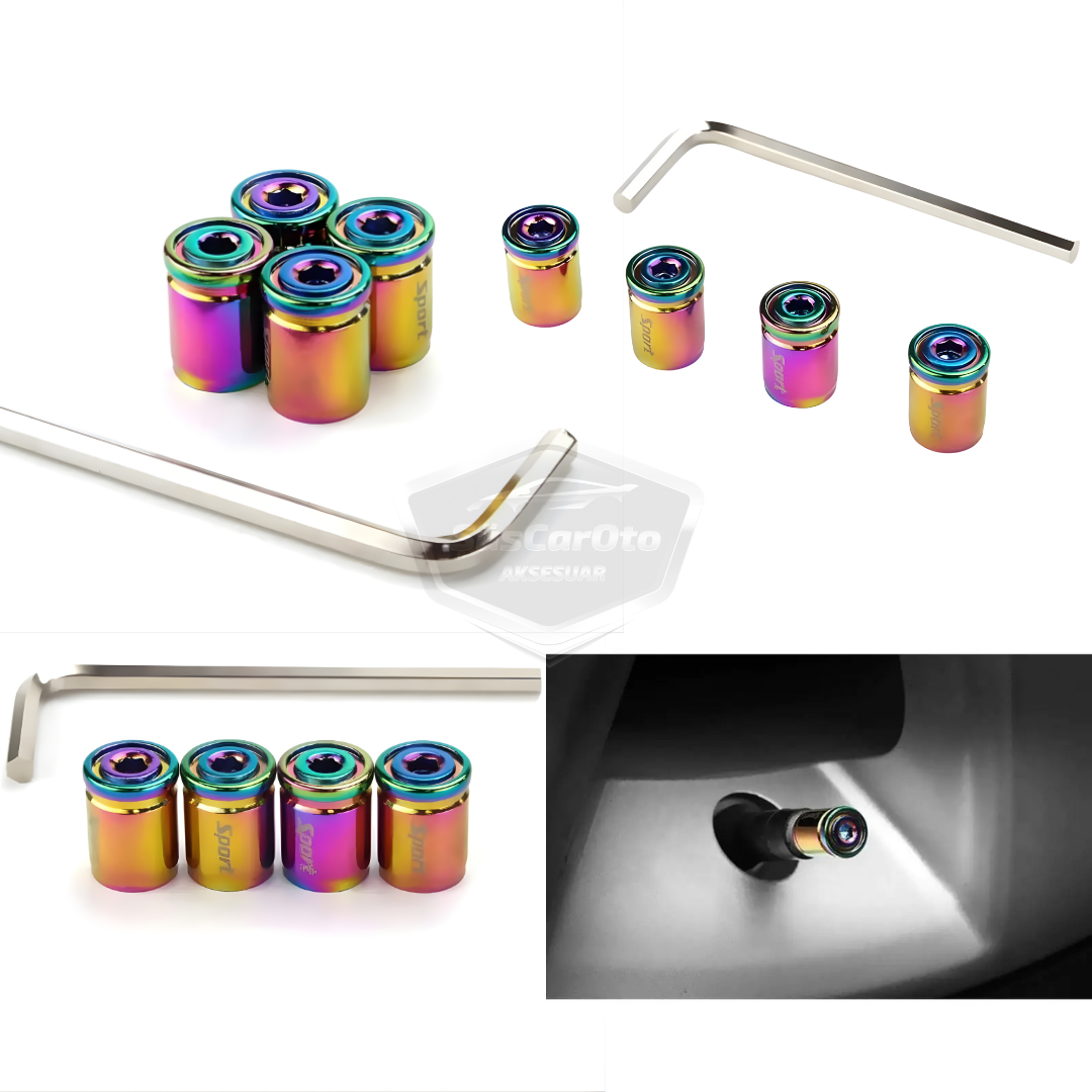 Kilitlemeli Sibop Kapağı Alyanlı Sibop Kapağı Araba Motosiklet Bisiklet Metal Sıkmalı Renkli Bukalemun 4 lü Set image 7