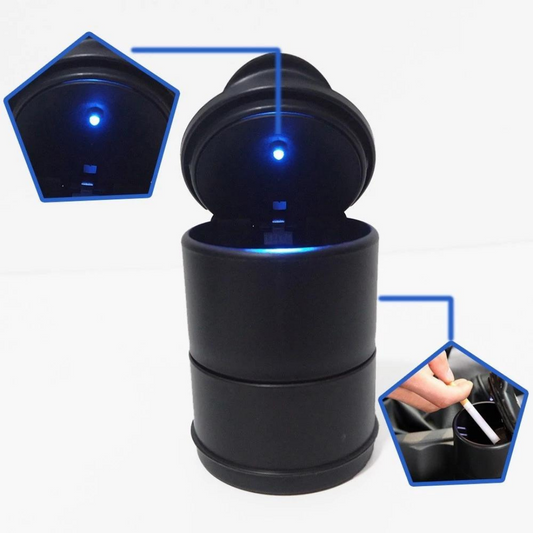 Üniversal Mavi Led Işıklı Spor Oto Küllük Kapaklı Araç İçi Küllük Araba Küllüğü Siyah image 0