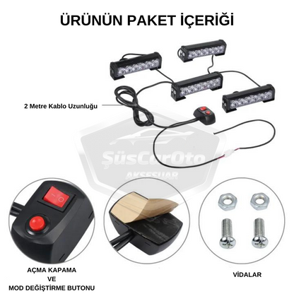 Profesyonel 6 Led Panjur İçi Tavan Tepe Çakar Lamba 4 lü Turuncu Ayaklı 12/24 Volt Off Road Ambulans İtfaiye Kurtarıcı Motosiklet Çakar Lamba İkaz Lambası Metal 9 Modlu Uyarı Işığı image 3