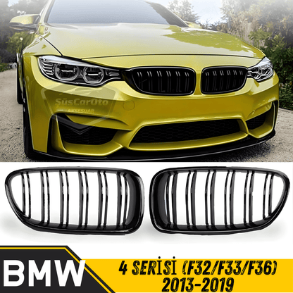 Bmw 4 Serisi F32 F33 F36 2013-2019 Uyumlu Ön Panjur Böbrek M4 Görünüm Izgara Çift Çizgi İthal Piano Black 1.Sınıf Sağ Sol Takım image 0