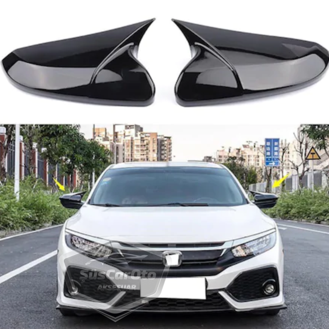 Honda Civic FC5 FK7 2016-2021 Batman Yarasa Ayna Kapağı Piano Black ABS Plastik image 0