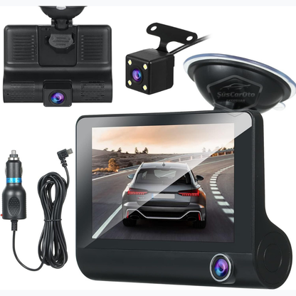 3 Kameralı Kayıt Cihazı İç Ön Arka Geri Görüş Kameralı Monitör 4.0" 1080P Full HD Kayıt Çarpışma Algılayıcı Sensörlü Gece Görüşlü Park Sensörü Sesli Yol Kayıt image 1