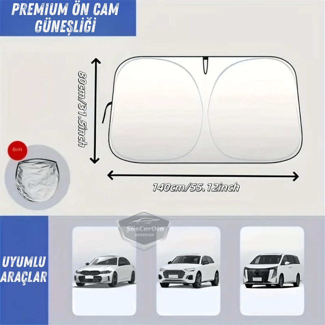 Oto Katlanabilir Premium Ön Güneşlik Ön Arka Cam Gölgelik Metalize Yeni Nesil Güneş Koruyucu Oto Araba Suv Tır 80 cm x 140 cm Çantalı image 3