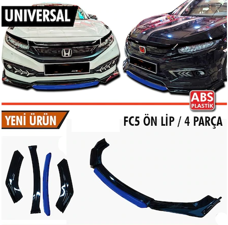 Üniversal Esnek 4 Parça Mavi Dilli Lip Piano Black Flaplı Kanatlı ABS Plastik image 0