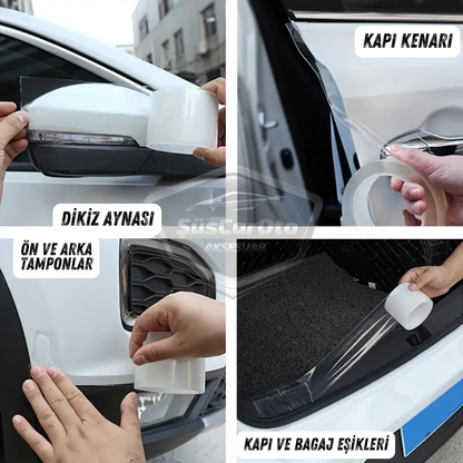 Üniversal Araç İçi Şeffaf Kapı Eşik Bandı Arka Tampon Eşiği Koruma Folyosu Orijinal Hava Kanallı Yapışkanlı İthal Çok Amaçlı Tampon Koruma 5 Metre image 2