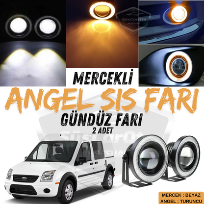 Ford Transit Connect 2002-2013 Uyumlu Üniversal Mercekli Angel Sis Farı Metal Su Geçirmez 76 mm Turuncu Halkalı Gündüz Farı Angel Eyes 2 Adet image 0