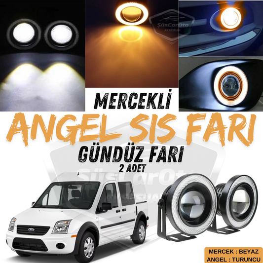 Ford Transit Connect 2002-2013 Uyumlu Üniversal Mercekli Angel Sis Farı Metal Su Geçirmez 76 mm Turuncu Halkalı Gündüz Farı Angel Eyes 2 Adet image 0