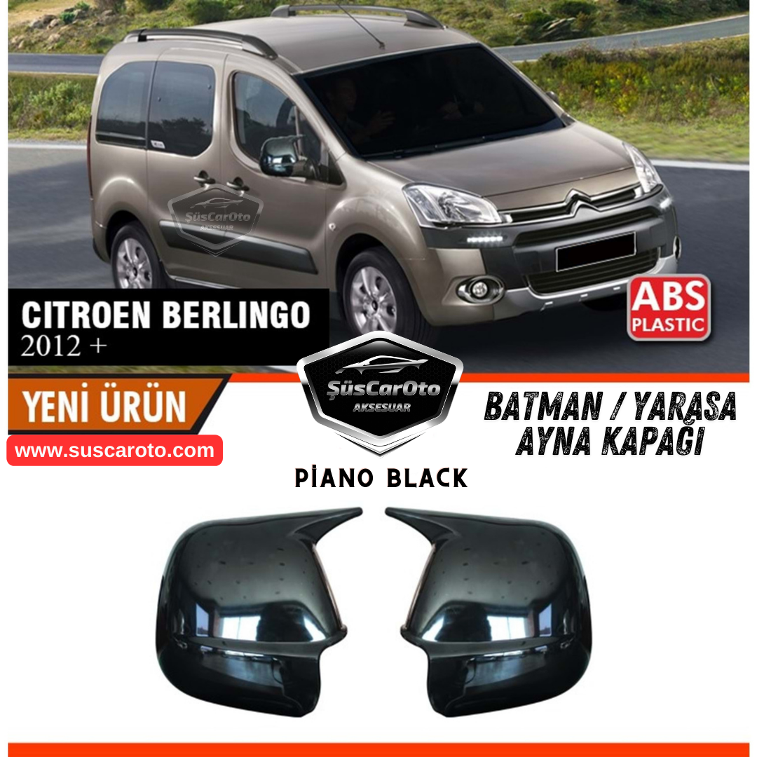 Citroen Berlingo Mk2 2012-2019 Uyumlu Batman Yarasa Ayna Kapağı Piano Black ABS Plastik Sağ Sol Takım image 1