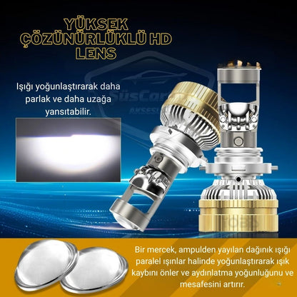 H7 Lazer Mercekli Far Ampulü Ufuk Çizgili Otomobil Araç Motosiklet Uyumlu Profesyonel Mini Projektör LED Beyaz Led Xenon Lamba 8200LM Şimşek Etkili Uzun Kısa 2 Adet 12/36v 55W image 1