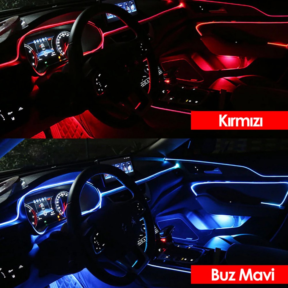 Araç Araba İçi Torpido Ledi Renkli İp Neon İp Led 2 Metre image 4