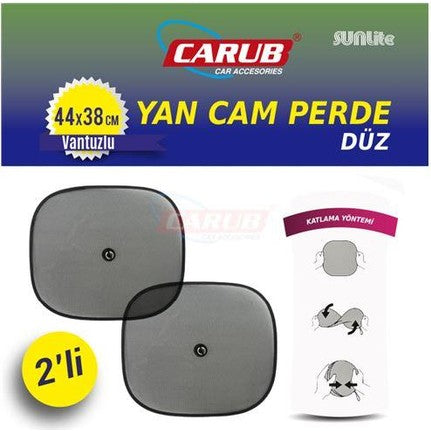 Carub Vantuzlu Yan Cam Perdesi Düz Siyah Cam Güneşliği 2 Adet image 0