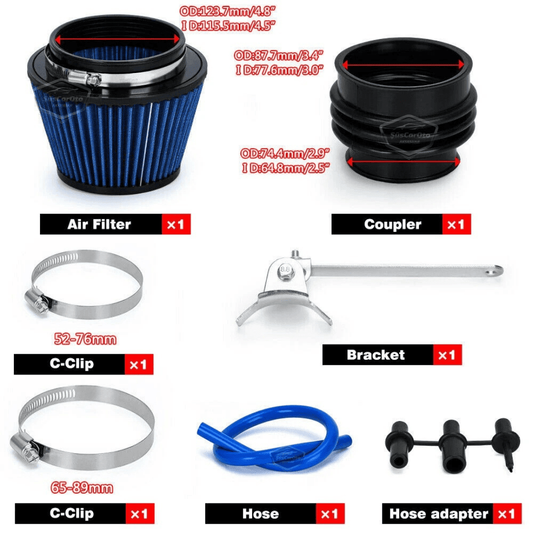 Honda Civic 1.6L EG EK 1992-2000 Uyumlu Performans &amp; Ses Arttırıcı Yüksek Akışlı Soğuk Spor Açık Hava Filtre Kiti Emme Borusu Set Bigtube +6 Hp 52-89 mm Siyah Mavi image 2