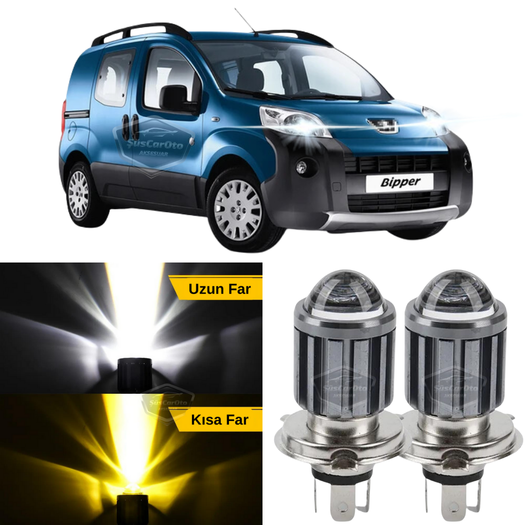 Peugeot Bipper 2008-2022 Uyumlu Mercekli Far Ampulü Led Xenon Çift Renk Sarı-Beyaz Far Şimşek Etkili CSP Led Lamba Uzun Kısa 2 Adet Takım image 0